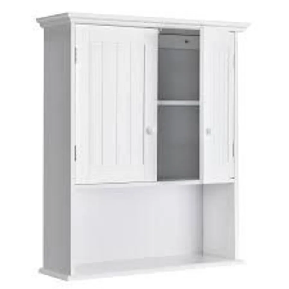 BOXED COSTWAY 2 DOOR SINGLE SHELF WHITE WALL MOUNTED BATHROOM CABINET