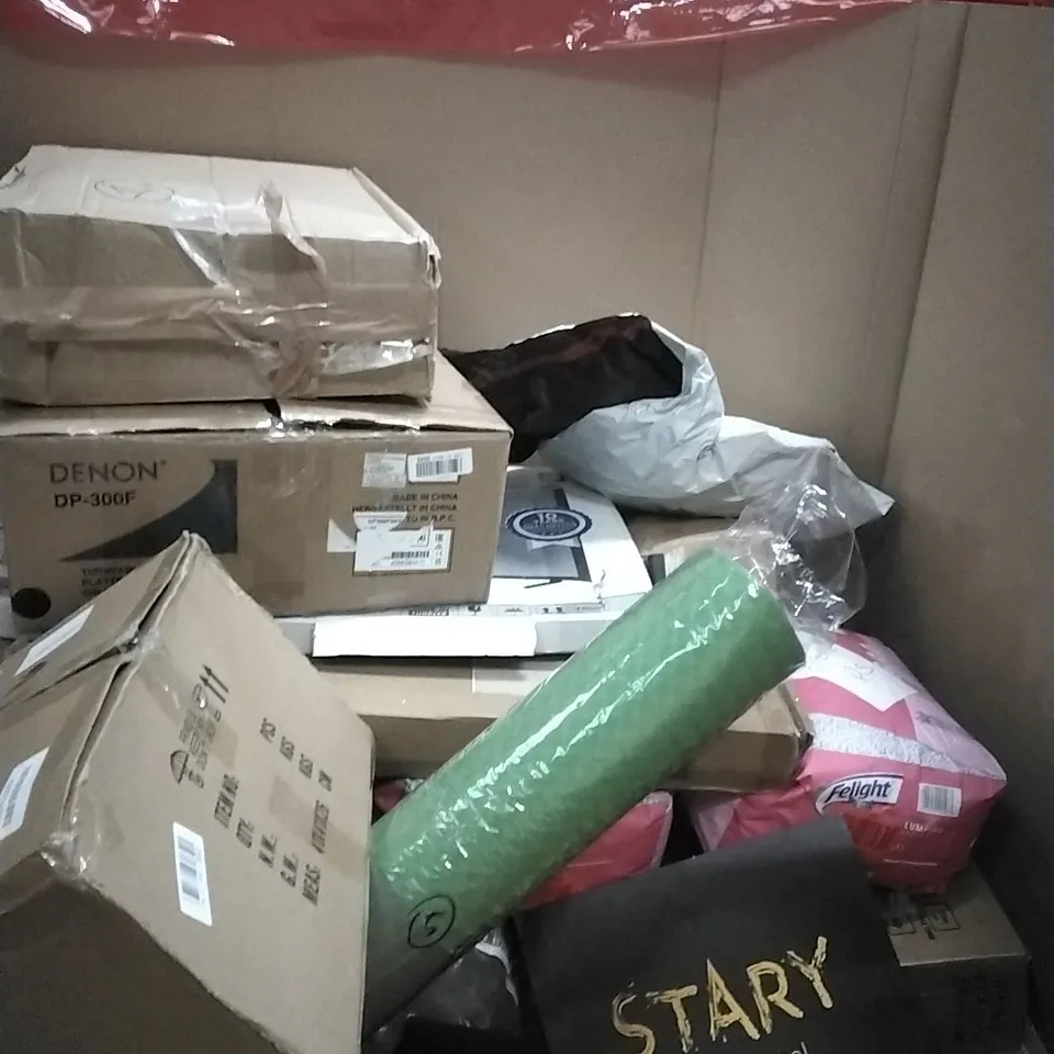 PALLET OF HOUSEHOLD ITEMS TO INCLUDE BALANCE BIKE, CAT LITTER, MOSQUITO NET, SANDER AND OTHER ASSORTED ITEMS...