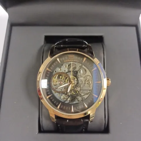 ZIHLMANN & CO AUTOMATIC SKELETON BLACK LEATHER STRAP WRISTWATCH