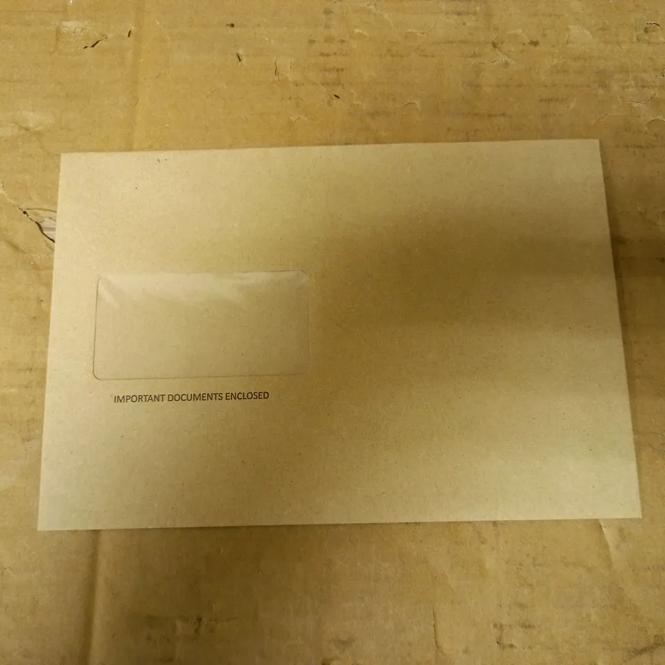BOX OF 500 'IMPORTANT DOCUMENTS ENCLOSED' 238X162MM BROWN WINDOWED ENVELOPES