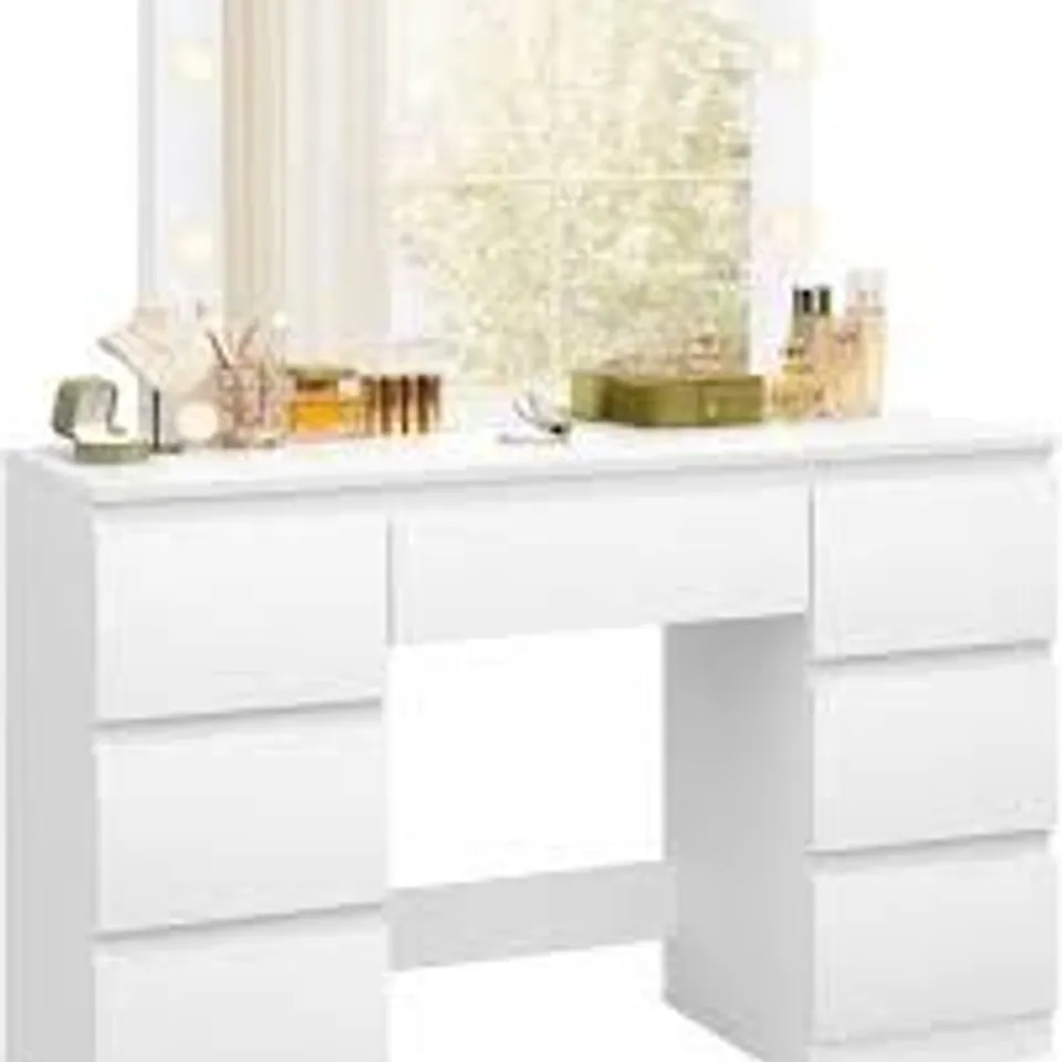 BOXED WOLTU DRESSING TABLE WITH LARGE MIRROR, LED LIGHTING, WHITE (2 BOXES)