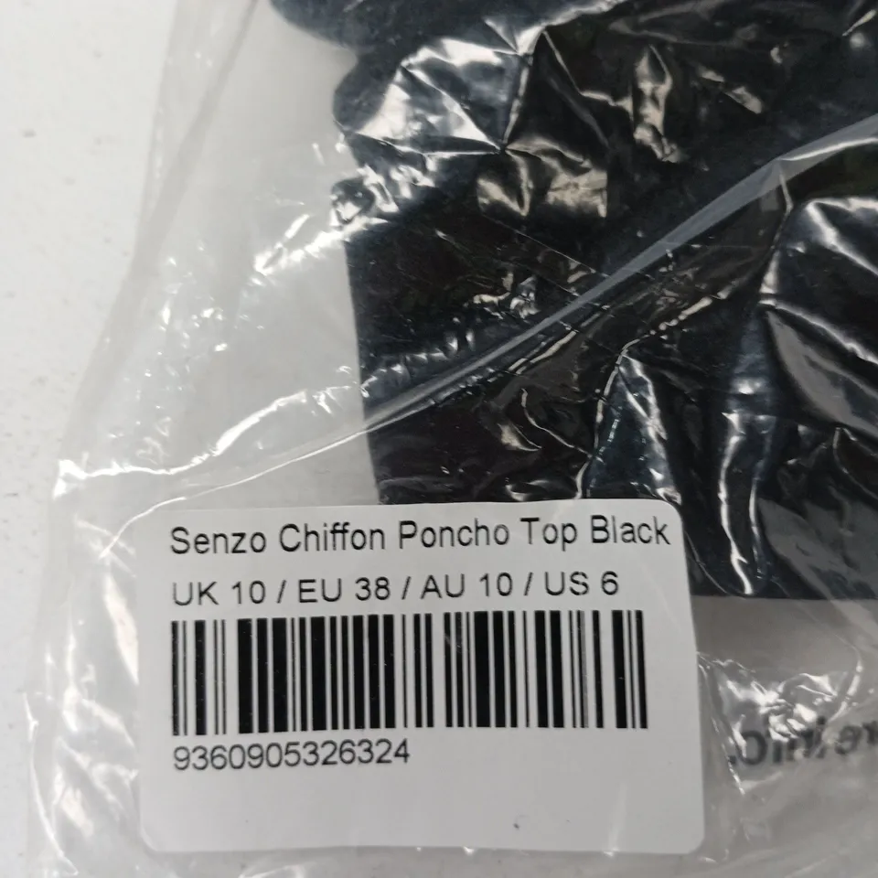 SENZO CHIFFON PONCHO TOP – BLACK, UK 10 (EU 38 / AU 10 / US 6)