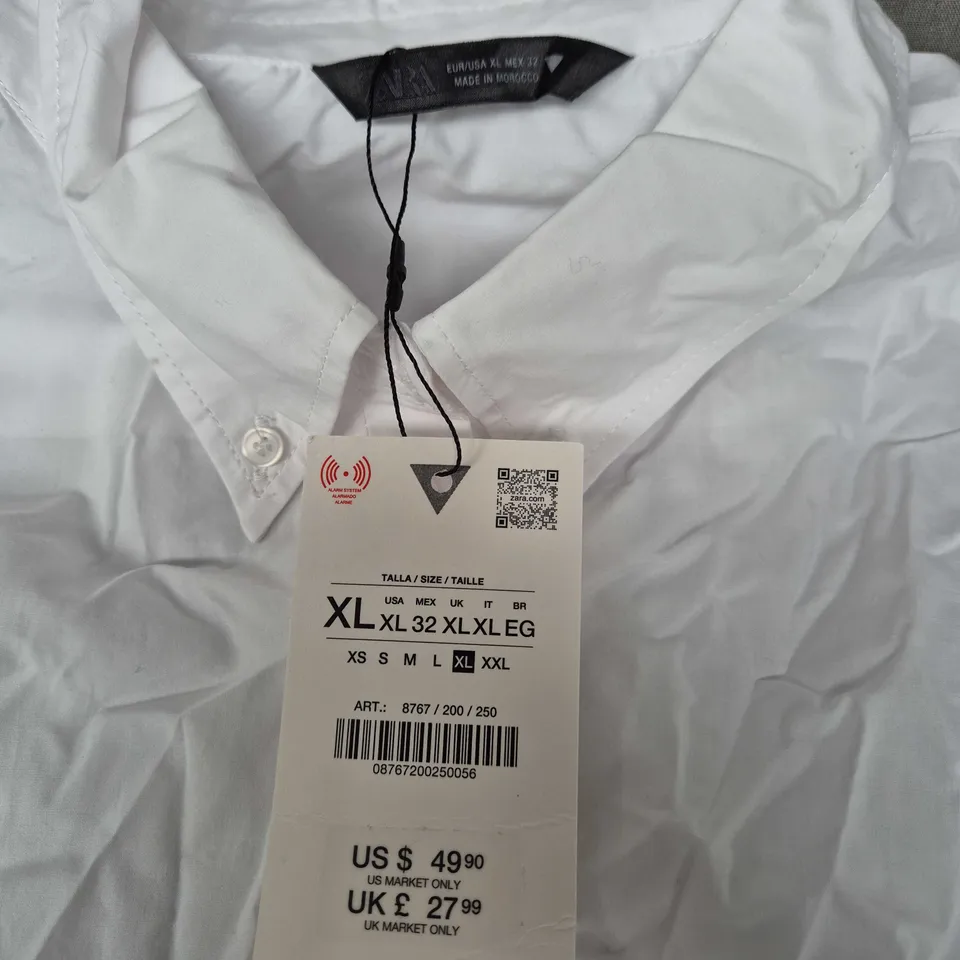 ZARA White Cotton Button-Down Shirt – XL (Made in Morocco)