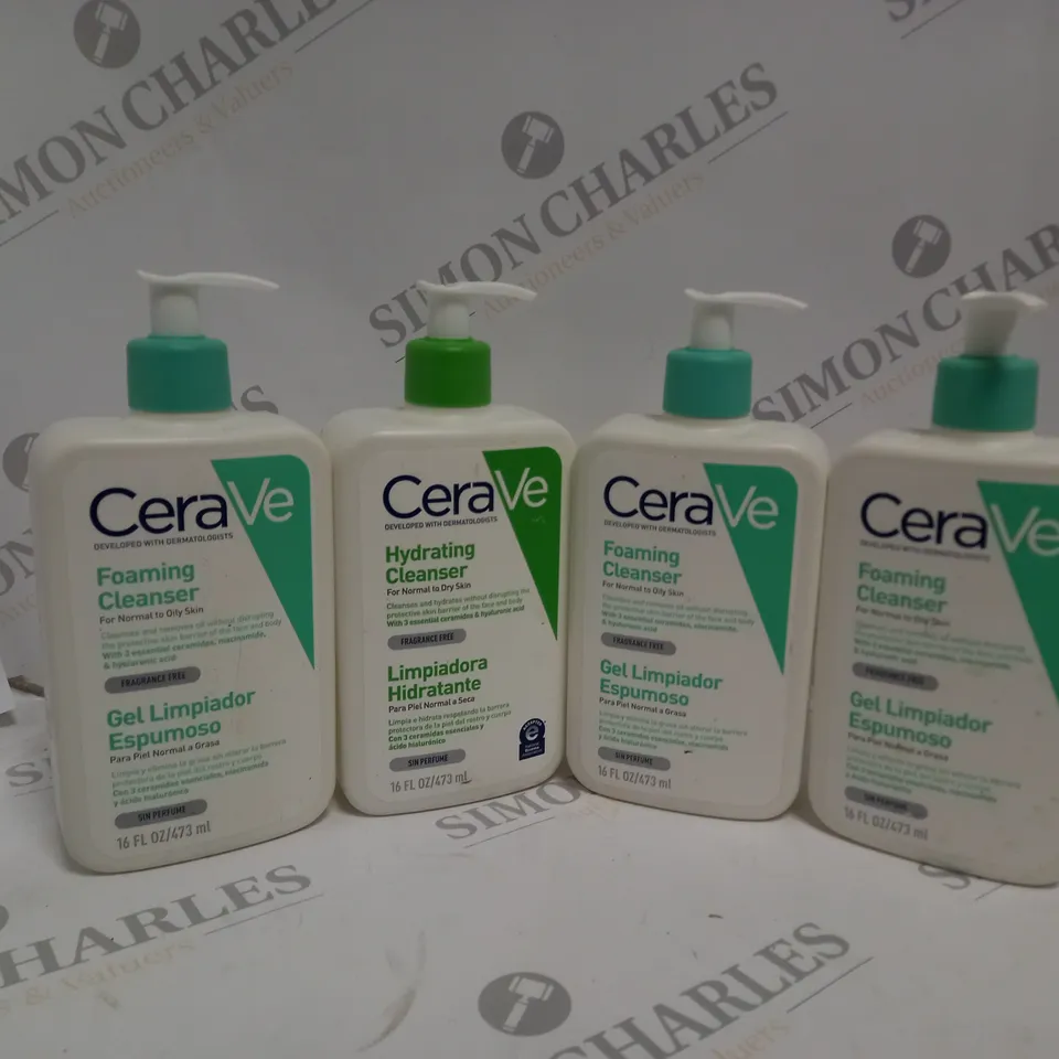 4 X 473ML CERAVE BEAUTY PRODUCTS TO INCLUDE HYDRATING CLEANSER AND FOAMING CLEANSER 