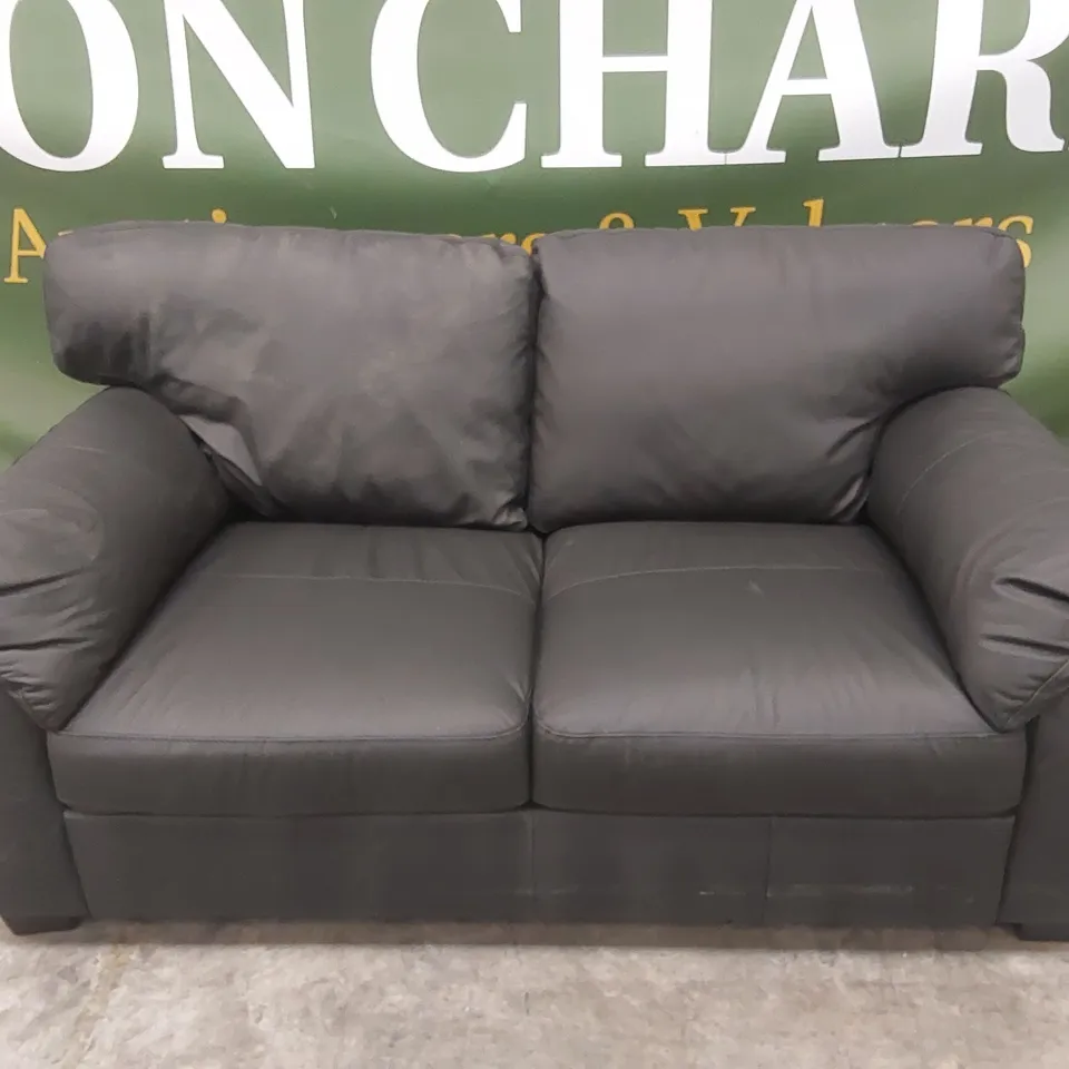 DESIGNER 2 SEATER FAUX LEATHER UPHOLSTERED SOFA - BLACK