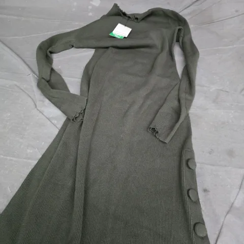 NOBODY'S CHILD GREEN SIDE-BUTTON RIB MIDI DRESS – UK SMALL 
