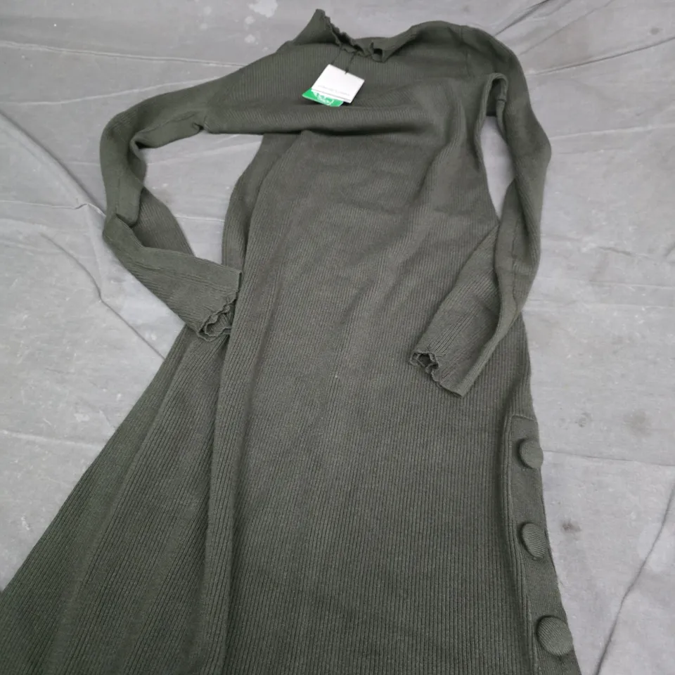 NOBODY'S CHILD GREEN SIDE-BUTTON RIB MIDI DRESS – UK SMALL 