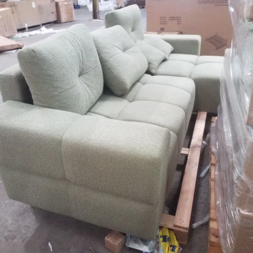 DESIGNER 4 SEATER SOFA, LHS CHAISE END - GREEN FABRIC
