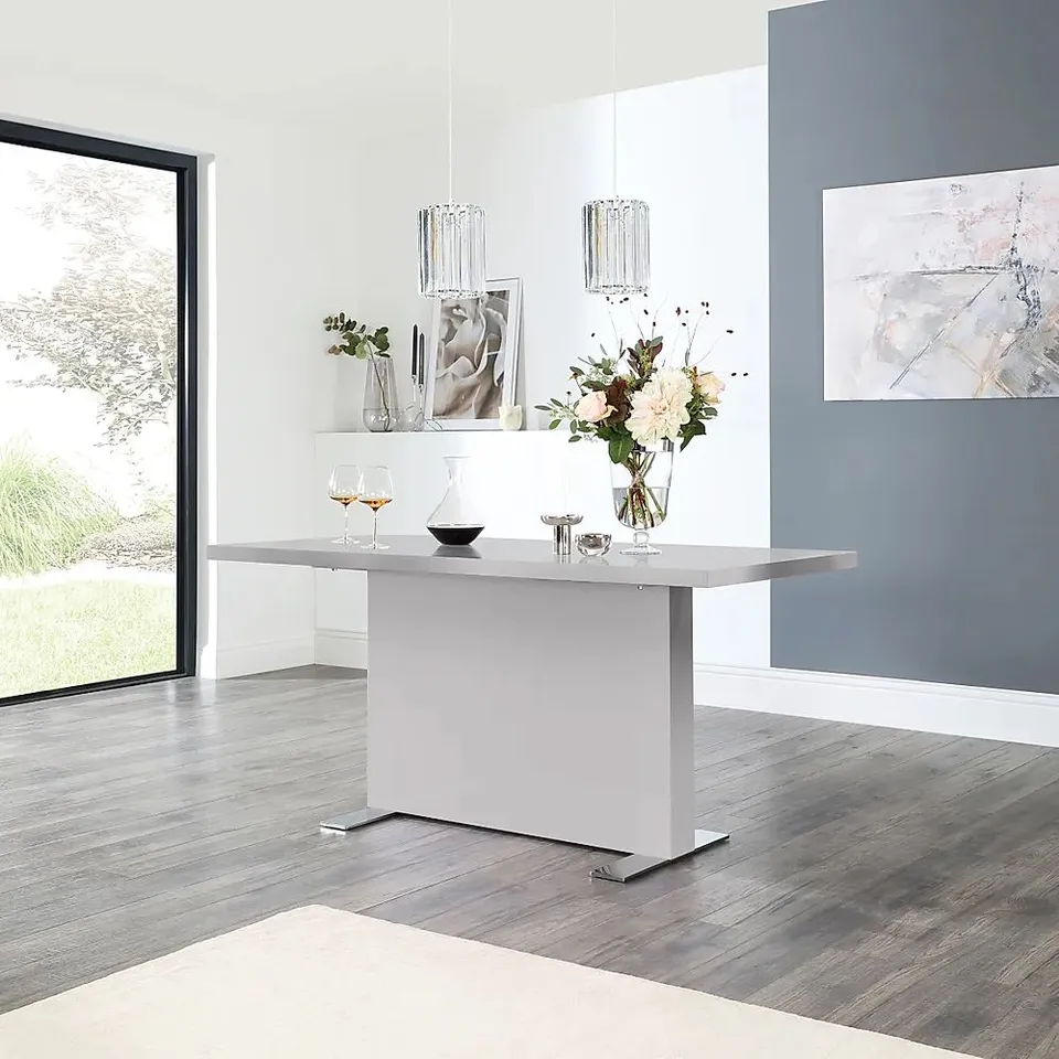 BOXED MAGNUS GREY HIGH GLOSS DINING TABLE (2 BOXES)