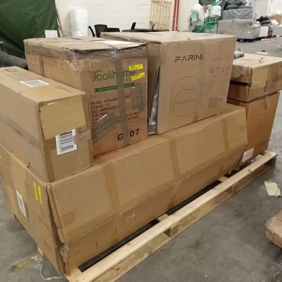 PALLET OF ASSORTED INCOMPLETE FURNITURE PARTS AND PIECES 
