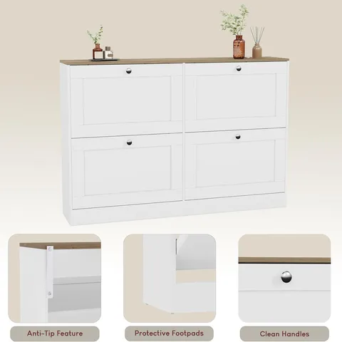 BOXED VIDA 4 DRAWER SHOE CABINET - WHITE/OAK (1 BOX)
