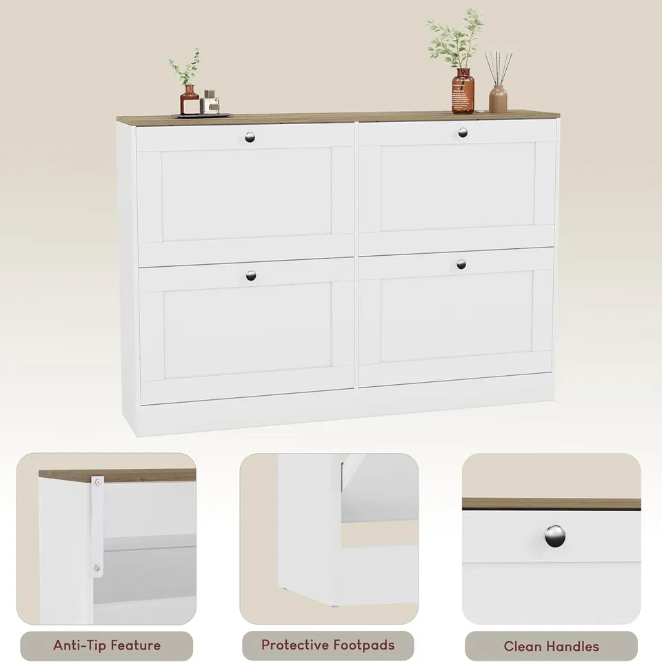 BOXED VIDA 4 DRAWER SHOE CABINET - WHITE/OAK (1 BOX)