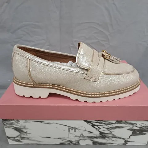 FEADRINA CHAMPAGNE SUEDE CLEATED TASSEL LOAFERS - SIZE 38