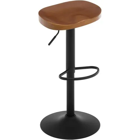 BOXED 17 STORIES SINGLE BAR STOOL, HEIGHT-ADJUSTABLE SWIVEL STOOL, WITH SADDLE SEAT AND FOOTREST - BROWN (1 BOX)