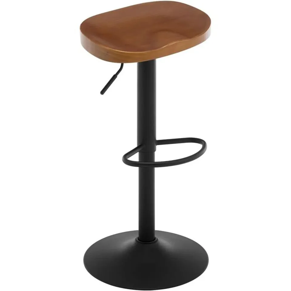 BOXED 17 STORIES SINGLE BAR STOOL, HEIGHT-ADJUSTABLE SWIVEL STOOL, WITH SADDLE SEAT AND FOOTREST - BROWN (1 BOX)
