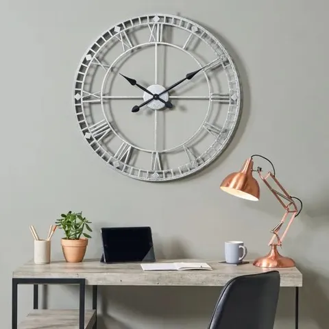 BOXED PACIFIC LIFESTYLE - ANTIQUE SILVER METAL ROUND WALL CLOCK LARGE (1 BOX)