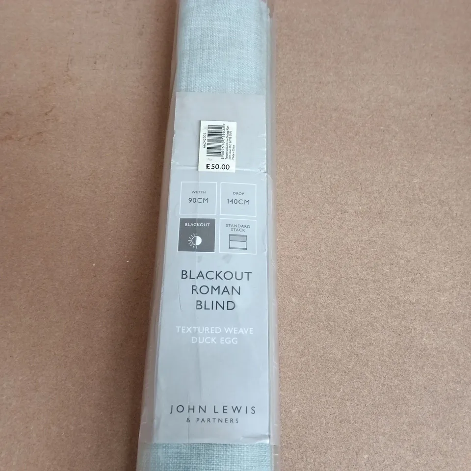 JOHN LEWIS & PARTNERS BLACKOUT ROMAN BLIND – DUCK EGG, 90CM X 140CM