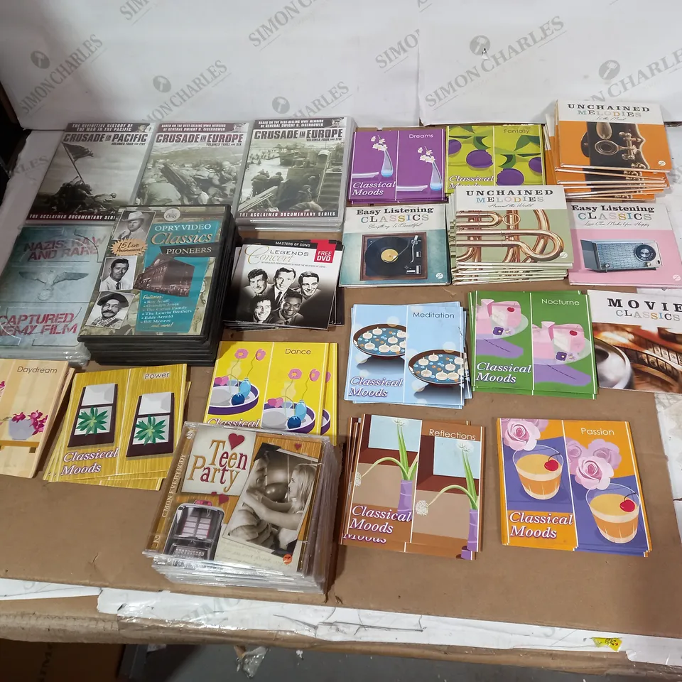 LOT OF APPROX 70 ASSORTED CDS AND DVDS TO INCLUDE WAR DOCUMENTARIES, CLASSICAL MUSIC, TEEN PARTY ETC