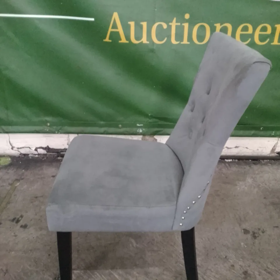 KENSINGTON GREY VELVET BUTTON BACK DINING CHAIR WITH BLACK LEGS