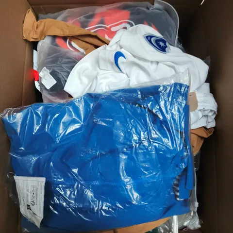 LARGE BOX OF APPROXIMATELY 25 ASSORTED CLOTHING ITEMS IN VARIOUS COLOURS, STYLES AND SIZES - COLLECTION ONLY