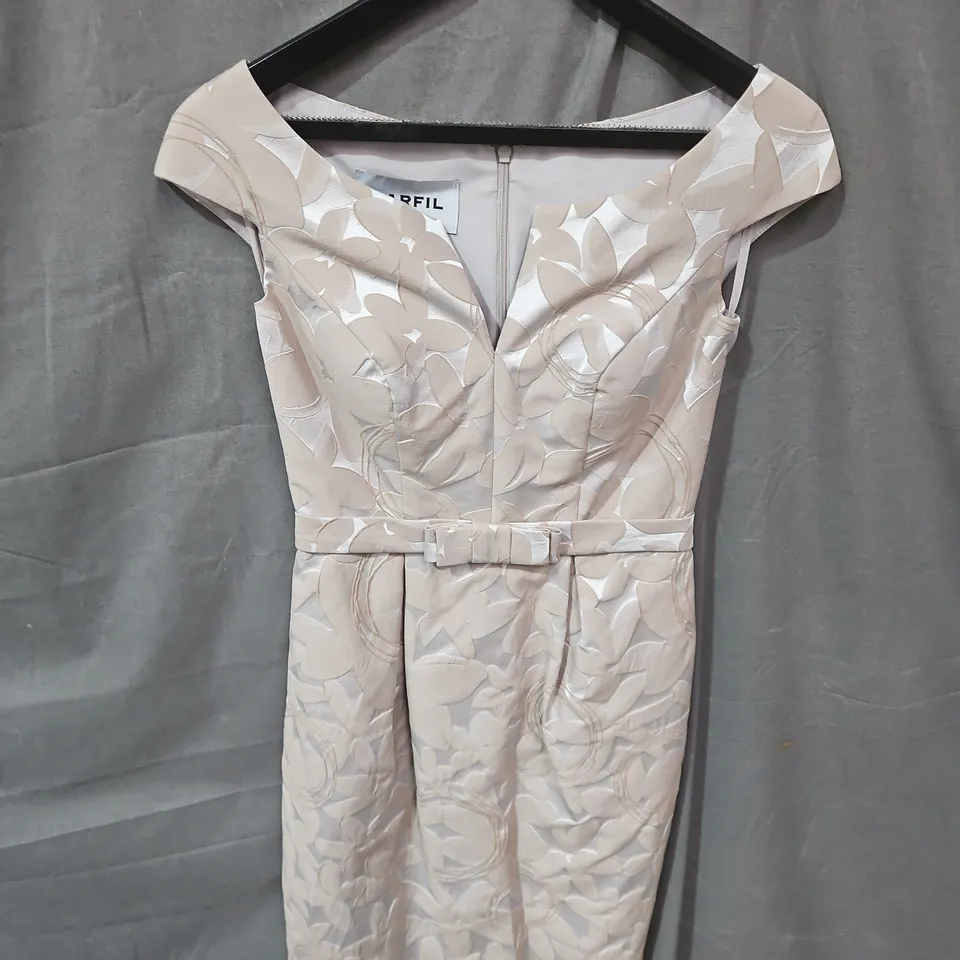 Marfil Barcelona Women's Floral Jacquard Dress with Belt – Ivory/Beige - size unspecified