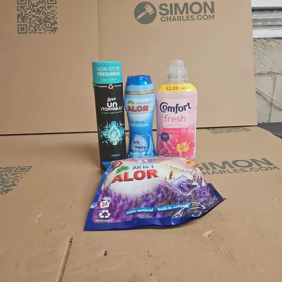 TOTE OF APPROXIMATELY 9 ASSORTED ITEMS TO INCLUDE COMFORT, LENOR, ALOR ETC