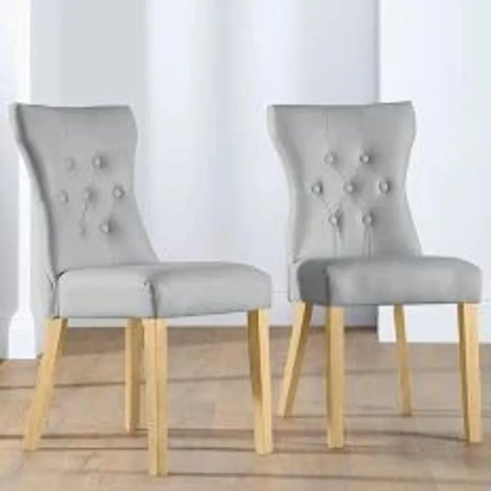 BOXED DUKE DINING CHAIR - GREY CLASSIC FAUX LEATHER & NATURAL OAK FINISHED SOLID HARDWOOD