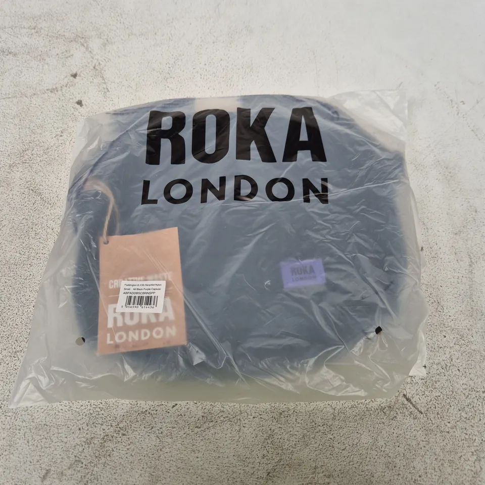 ROKA LONDON PADDINGTON B SMALL RECYCLED NYLON BAG – ALL BLACK WITH PURPLE CAPSULE