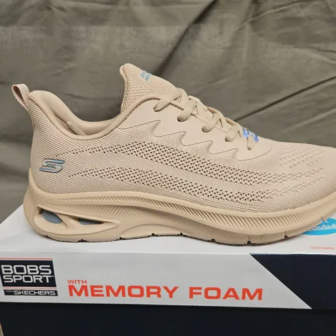 BOXED PAIR OF SKECHERS BOBS SPORT BEIGE TRAINERS -  SIZE 7