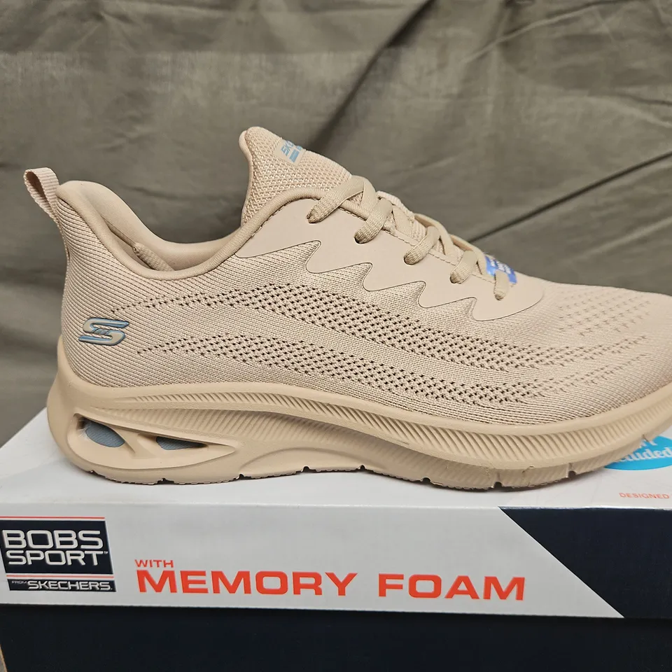 BOXED PAIR OF SKECHERS BOBS SPORT BEIGE TRAINERS -  SIZE 7