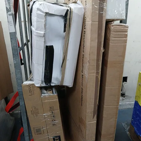 CAGE OF APPROXIMATELY 5 ASSORTED HOUSEHOLD ITEMS TO INCLUDE ROUNDED STANDING MIRROR, ETC - COLLECTION ONLY