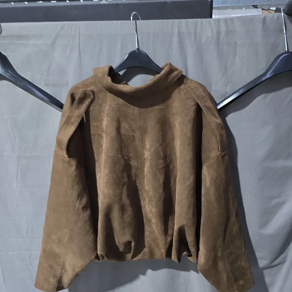 ZARA BROWN SUEDE-LOOK ZIP JACKET, WOMEN – UK SIZE S