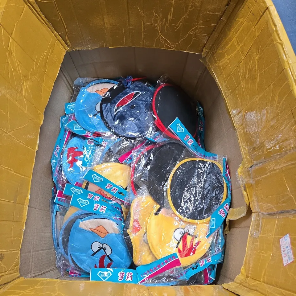 BOX OF APPROXIMATELY 60 ASSORTED USB HEATED MOUSE PADS 