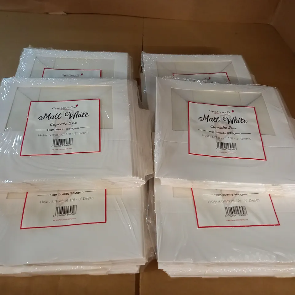 LOT OF 10 PACKS OF MATT WHITE CUPCAKE BOXES - HOLDS 6 CAKES / PACKS OF 10 