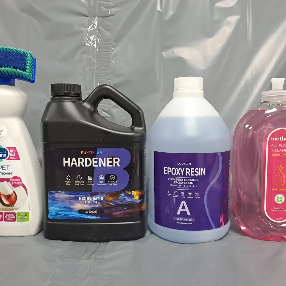 APPROXIMATELY 8 ASSORTED HOUSEHOLD ITEMS TO INCLUDE EPOXY RESIN, CARPET STAIN REMOVER, ETC - COLLECTION ONLY