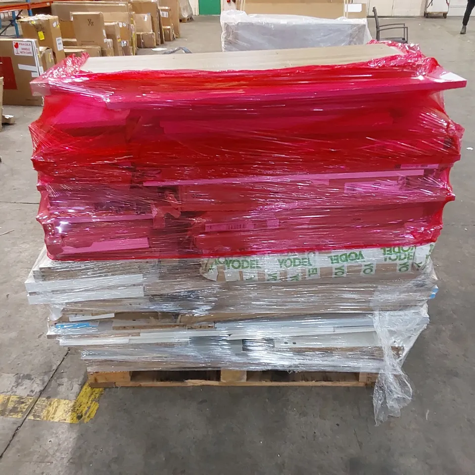 PALLET OF ASSORTED INCOMPLETE FURNITURE PARTS AND PANELS 
