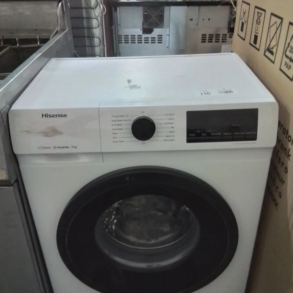 HISENSE-WFQP6012EVM-FREESTANDING-6 KG-FRONT LOAD DURABLE INVERTER WASHING MACHINE-STEAM WASH-QUICK WASH-15 WASHING PROGRAMS-1200 RPM-WHITE-ENERGY RATING C