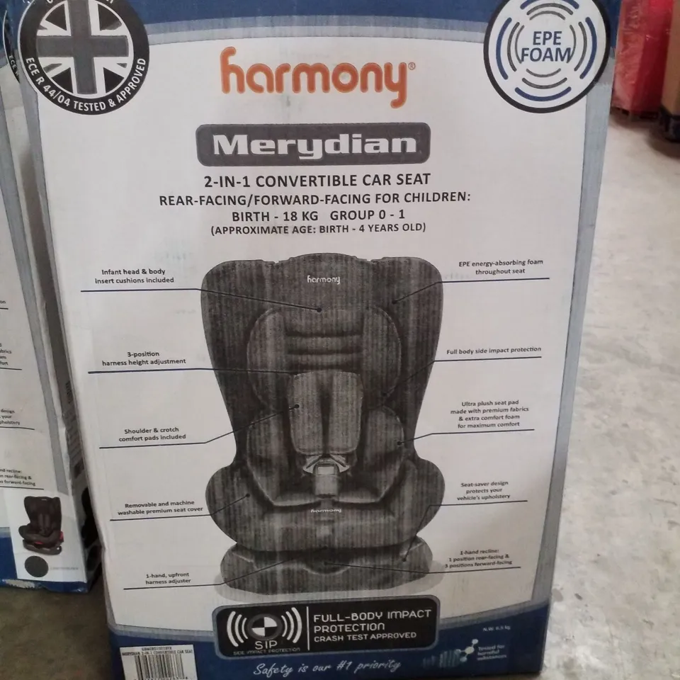 BOXED HARMONY MERYDIAN 2-IN-1 CONVERTIBLE CAR SEAT