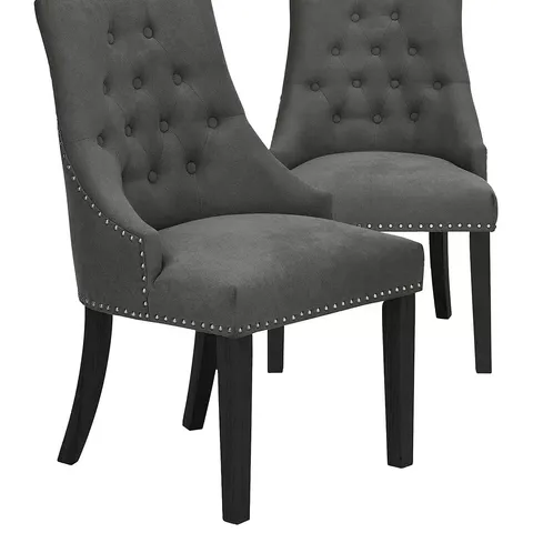 BOXED WARWICK PAIR OF VELVET DINING CHAIRS - CHARCOAL/BLACK (1 BOX)