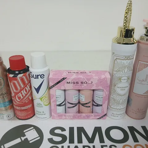 APPROXIMATELY 15 ASSORTED AEROSOLS TO INCLUDE GARNIER , SURE AND MISS SO?