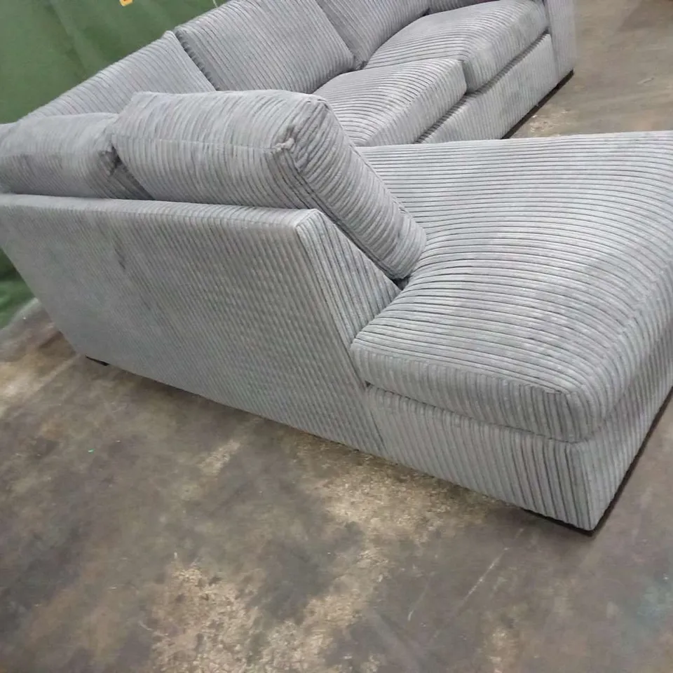 DESIGNER GREY CORDED FABRIC CORNER SOFA