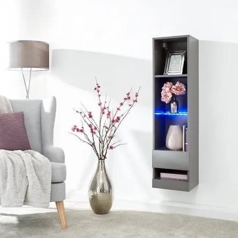 BRAND NEW BOXED GALICIA TALL SHELF UNIT WITH LED - GREY