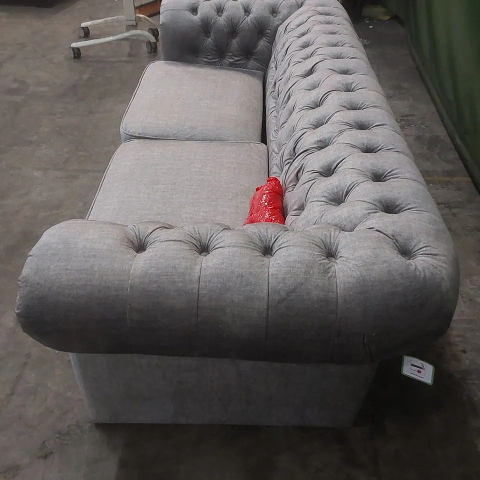 DESIGNER LAURA FABRIC CHESTERFIELD 3 SEATER SOFA - SILVER