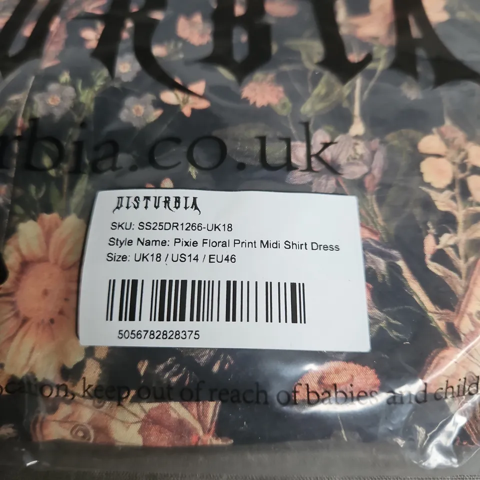 DISTURBIA PIXIE FLORAL PRINT MIDI SHIRT DRESS – UK 18