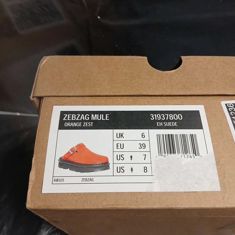 BOXED PAIR OF DR. MARTENS ZEBZAG MULE – ORANGE ZEST SUEDE, UK 6 