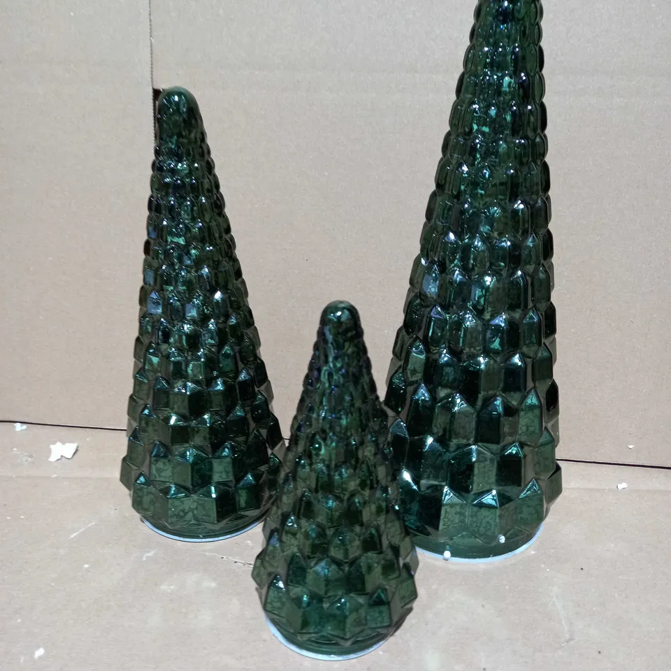 ALISON CORK SET OF MERCURY GLASS TREES - GREEN