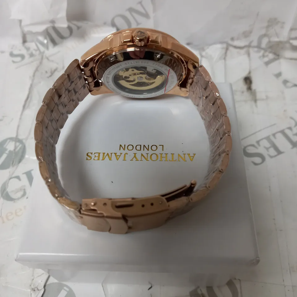 ANTHONY JAMES GENTS MYSTIQUE ROSE GOLD WATCH - AUTOMATIC - WATER RESISTSANT - STAINLESS STEEL.