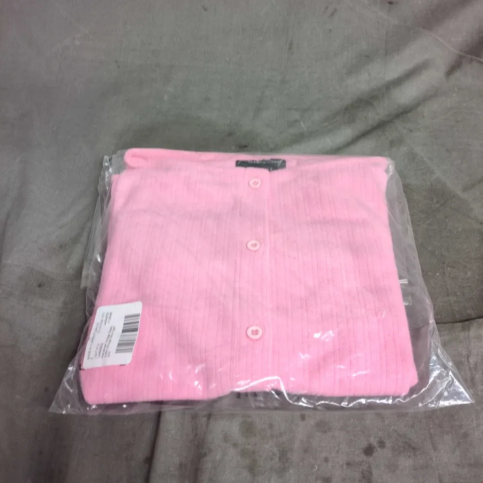 RECLAIMED VINTAGE RIBBED BUTTON-THROUGH TOP – LIGHT PINK – SIZE S