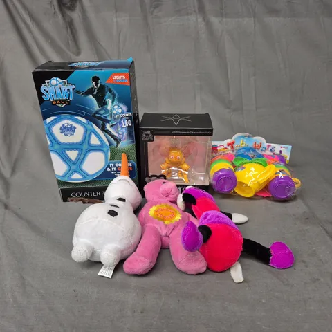 LARGE BOX OF ASSORTED TOYS AND GAMES TO INCLUDE TEDDIES, SMART BALL AND CARD GAMES