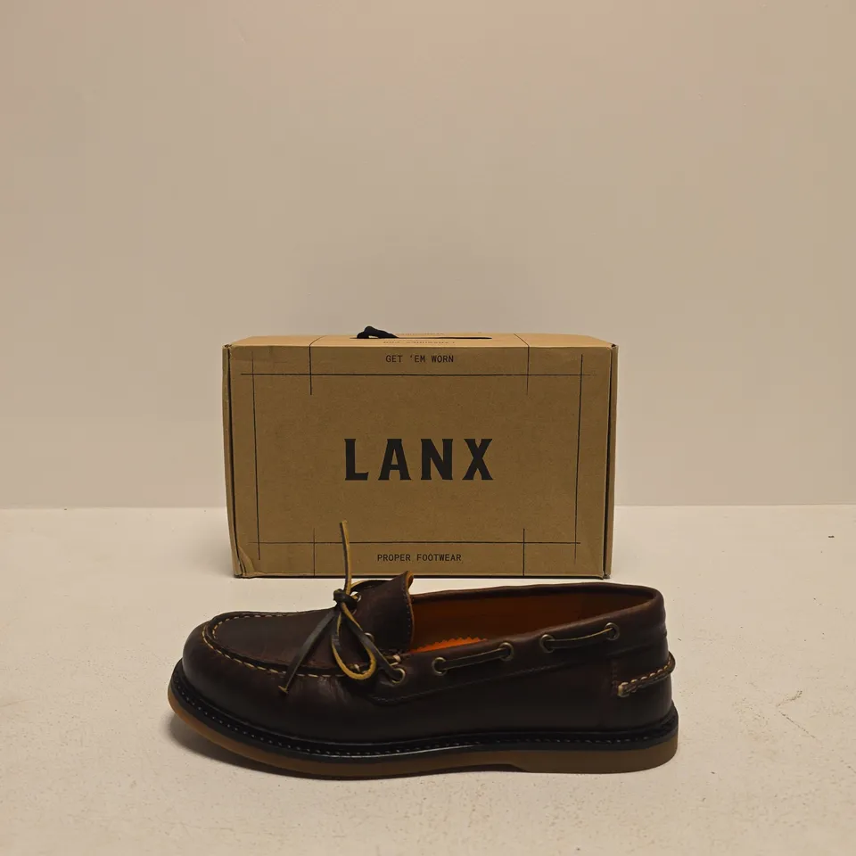 LANX BROWN LEATHER MOCCASIN-STYLE LOAFER – BOXED SIZE UK 8